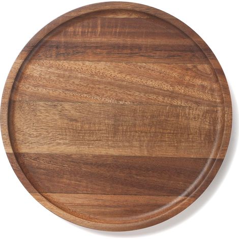 Round Acacia Wood Serving Tray, Wooden Serving Tray, Decorative Tray for Kitchen, Living Room (25 x 25 x 2 cm) (1/5)