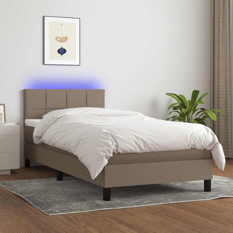 Cama box spring colchón y luces LED gris taupe 80x200 cm (1/5)