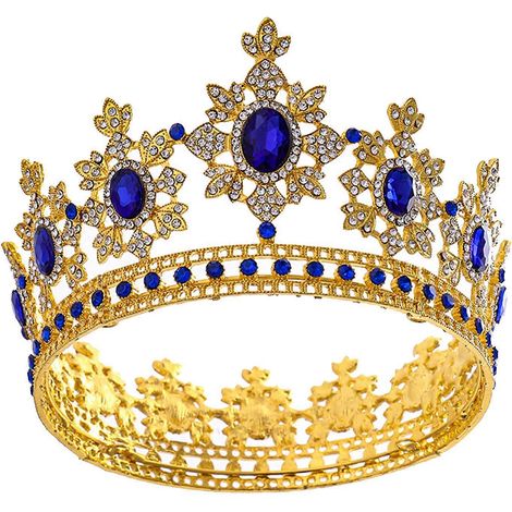 Goldene Diademe, runde Barockkronen, Diademe für Abschlussball und Hochzeit, königliche Kopfbedeckungen für Königinnen und Könige (1/4)