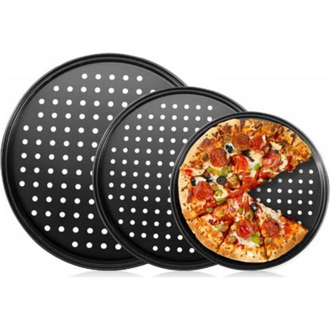 Plaque À Pizza Ronde - Acier Au Carbone Perforé - Antiadhésif - Pour Four Micro-ondes Réfrigérateur - 35,5 cm (1/3)
