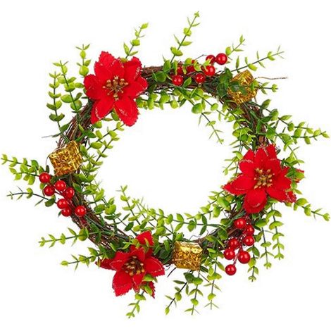 Couronne de Noël pour bougeoir, couronne pour bouteille de vin, décoration, couronne de fleurs artificielles avec baies et pommes de pin (1/5)