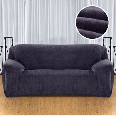 Housse de fauteuil - YSTP - Velours - Gris - 145-190cm - Extensible (1/4)