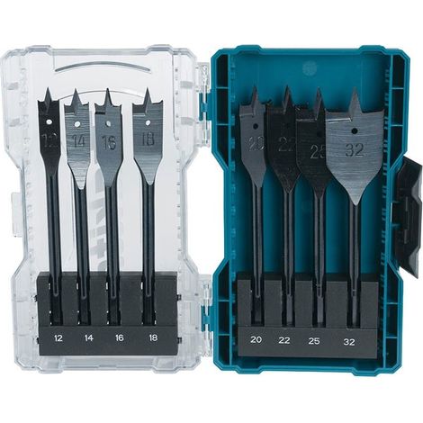 Makita 8 Piece Hex Shank Wood Flat Drill Bit Set +Case 12mm 14 16 18 20 22 25 35 (1/2)