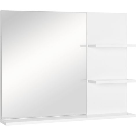 Miroir de salle de bains avec 3 étagères mural, miroir à étagère blanc pour salle de bains, 60 x 10 x 48 cm