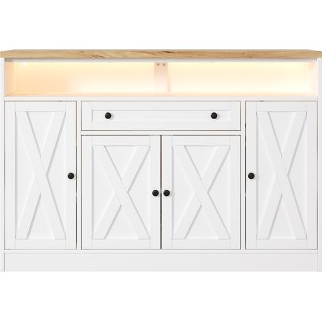 Credenza da cucina 140x35x95 cm in MDF bianco con LED RGB e vani portaoggetti - MEUBLIV (1/5)