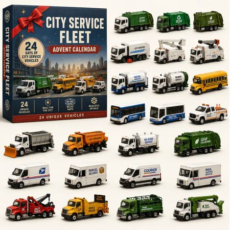 Calendrier de l'Avent 2026 sur le thème des véhicules de transport, décorations de compte à rebours en acrylique à suspendre (24 jours), Noël amusant sur le thème des véhicules Véhicule de service mun (1/3)