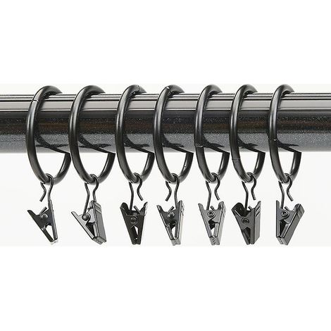 set De 7 Anneaux Pour Clips De Rideaux 2,5 Cm, Noir, Crochets Pour Clips De Rideaux, Crochets Pour Anneaux De Rideaux, Clips Pour Anneaux Romains (1/5)