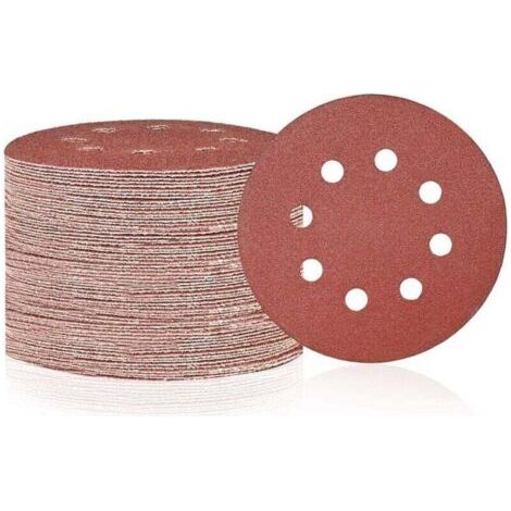 Pack of 50 8-hole abrasive discs - Grit 80 - Wear-resistant abrasive paper for random orbital sanders for wood, metal, marble, and plastic