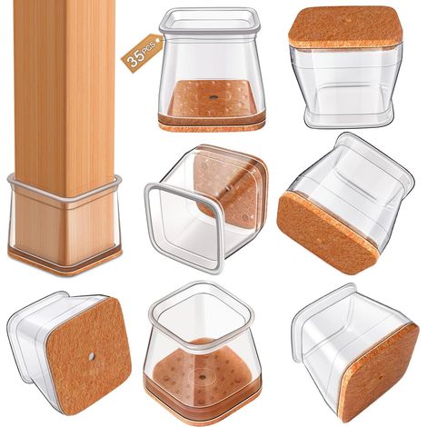 35-piece Chair Leg Protectors, Square Chair Leg Protectors, Transparent Silicone Floor Protectors (side: 27-39 mm), to protect the floor and reduce scratches (1/5)