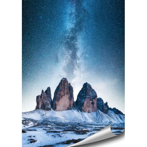 Montagnes Poster, Dolomites - Trois Cimes de Lavaredo, Ciel Étoilé, Nature Images Photo Art Décoration Murale Moderne Salon Chambre Cuisine (sans Texte, 50 cm x 70 cm, sans Cadre) (1/5)