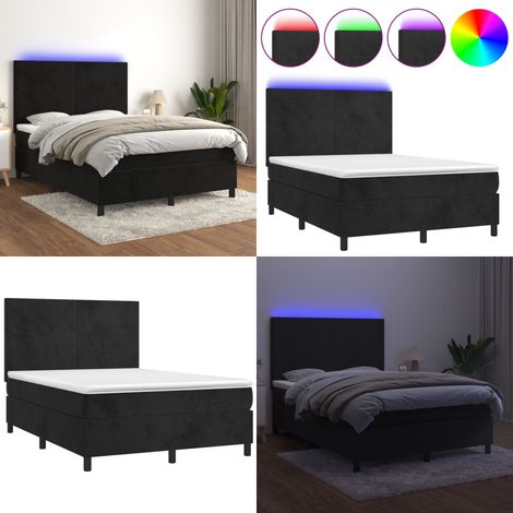Boxspringbett mit Matratze & LED Schwarz 140x200 cm Samt - Boxspringbett - Doppelbett - Samtbett - Luxusbett - Schlafzimmermöbel - Home & Living (1/5)