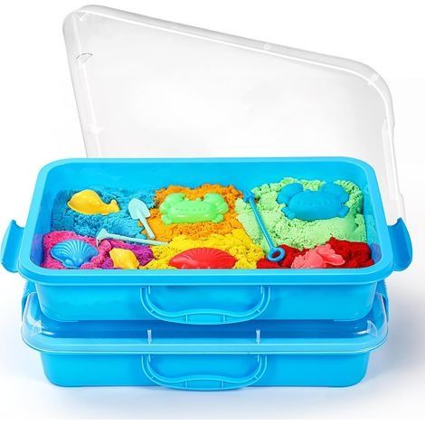 Bac à sable sensoriel avec couvercle et poignée, conteneur de bac à sable sensoriel portable pour enfants, plateau d'activités en plastique pour tout-petits - (lot de 2, bleu) (1/5)