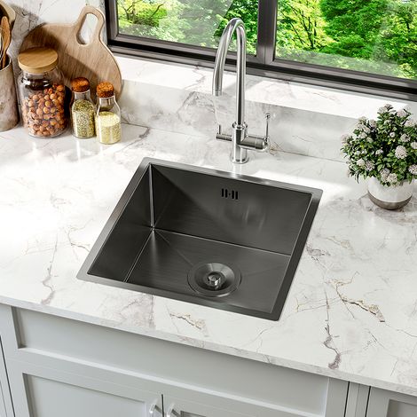 Black Drop-in Kitchen Sink, Single Bowl Stainless Steel Sink, Black (1/5)
