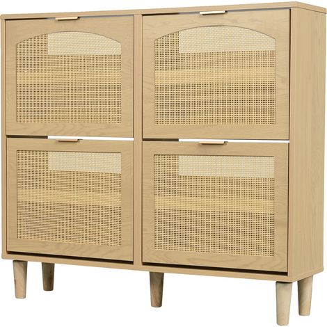 Scarpiera dal design multifunzionale, con ante in rattan traspirante e stile coreano. (1/2)
