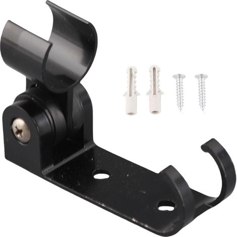 Support mural en aluminium noir mat pour pommeau de douche, angle réglable, installation par perçage, robuste, pour douchette à main. (1/5)