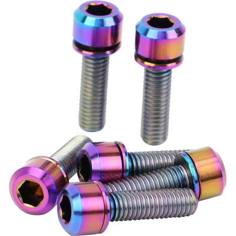 Lot de 6 vis de potence M5x18 en alliage de titane pour VTT et vélo de route, haute résistance et colorées. (1/5)