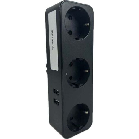 Multiprise Murale, 5 en 1 Prise USB Multiple USB, Multiprise 3 Prises et 2 Ports USB, Prise Multiple Murale USB 4000W, Triplette Electrique pour la Maison Le Bureau Les Voyages (Noir)