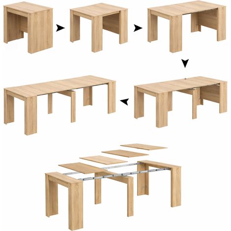 Dmora - Consolle allungabile Alej, Consolle estensibile multiposizione, Tavolo da pranzo multiuso, 54/239x90h77 cm, Rovere