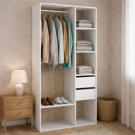 Dmora - Gran Armario Borla, Muebles de dormitorio, Vestidor, Armario de ropa, 98x45 h205 cm, Blanco y Roble (1/4)
