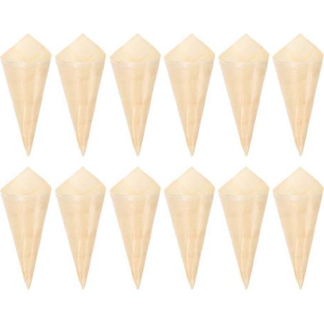 100 cornets de dégustation en bois jetables, porte-cornets de glace-13X5X5CM