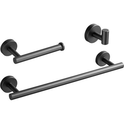 Bathroom Towel Rack 3 in 1 Bathroom Accessories Set Stainless Steel Towel Rack Black 40cm (1/5)