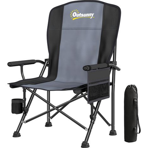 Outsunny Camping Chair Padded with Side Pocket Black