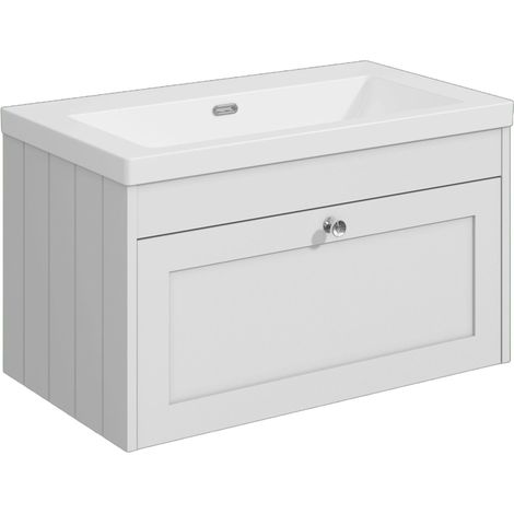 Balterley Butterton 800mm Wall Hung 1 Drawer Unit with Minimalist Basin No Tap Hole - Satin White (1/4)