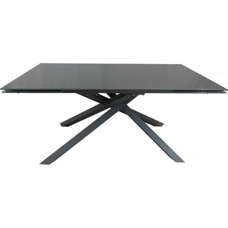 Table extensible 160 à 240 cm en verre trempé gris – Pieds en acier central – Accueille jusqu'à 10 personnes – Mécanisme de rallonges intégré – Meubletmoi