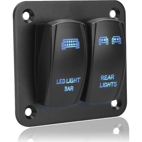 Rocker switch control panel, 2/3 position rocker switch, 12V/24V, car/yacht modification switch with LED lights - 2 blue positions - (1/4)