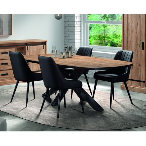 Table de salle à manger ovale style rustique coloris chêne Perrine (1/5)