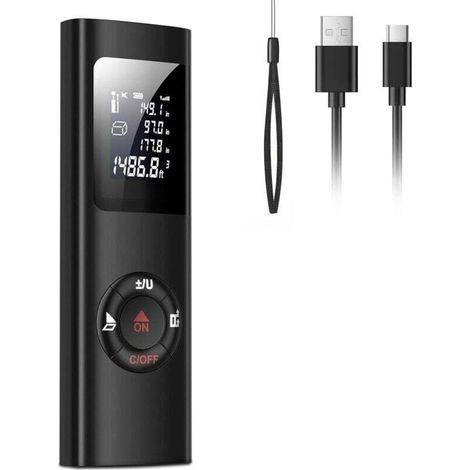 LR01, Télémètre Laser 60m, Portable, Numérique, Mesure Distance, Surface, Volume, Fonction Pythagore, IP54, LCD Rétro-éclairage, Rechargeable USB