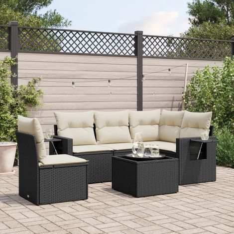 Set de sofás de jardín 6 piezas y cojines ratán sintético negro vidaXL (1/3)