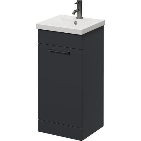 Napoli 390 Gloss Grey 400mm Single Door Vanity Unit with Glide Basin - 400mm - Gunmetal Grey 160mm Handle