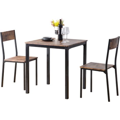 Ensemble table et 2 chaises marron vintage,adapté balcon et salle à manger