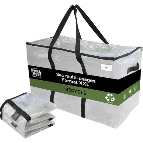 Pack and Move - Lot 2 Grands Sacs Déménagement Transparent Recyclés - Rangement Et Transport Ultra Résistant - Réutilisable - Poignées Solides - 100L