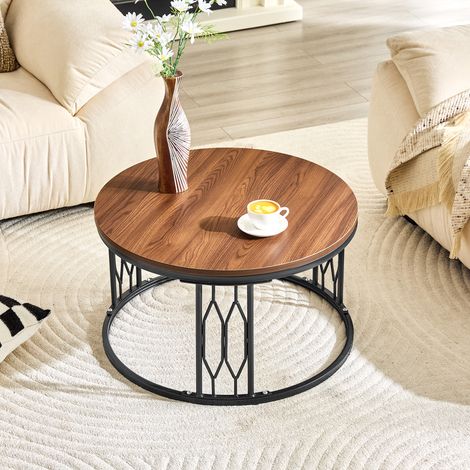 DESMIU Table basse ronde avec espace ouvert et base antidérapante pour salon en MDF et acier noir (1/5)