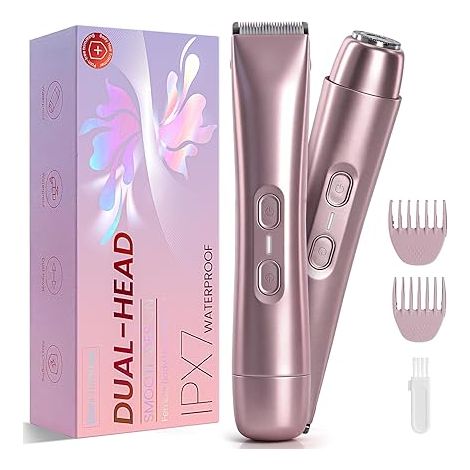 Shaver for Women, Dual Head USB Rechargeable Facial Shaver Electric Shaver for Legs, Arms and Face, Waterproof (Rose Gold) (1/5)