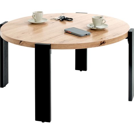 Table basse ronde 42x75 cm en bois et acier - KAEL
