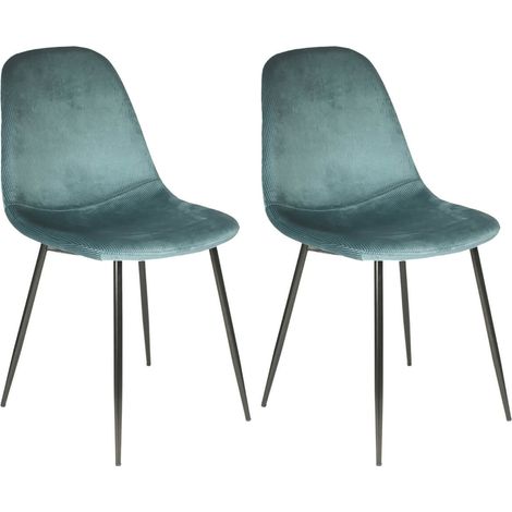 Altobuy – Lot de 2 chaises velours côtelé bleu canard – Piétement en fer noir – Hauteur d'assise 46 cm – Dimensions 44 x 54 x H85 cm (1/5)