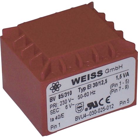 Weiss Elektrotechnik 85/317 Printtransformator 1 x 230 V 2 x 9 V/AC 1.50 VA 83 mA (1/2)
