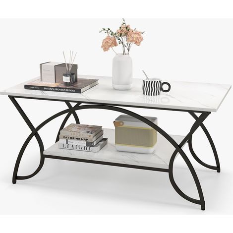 COSTWAY Modern Faux Marble Coffee Table 2-Tier Rectangular Accent Table Chic Cocktail (1/5)