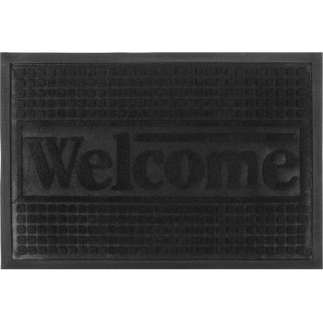 Zerbino gommato, PVC, poliestere, rettangolare, Harry, 60 x 40 cm, modello n. 5, nero, con scritta "benvenuto".