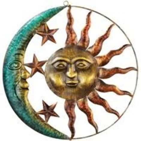 Wanddekorationen aus Metall mit Sonne- und Mondmotiven, kreative Wanddekoration mit Sonne- und Mondmotiven, Wanddekoration für drinnen und draußen
