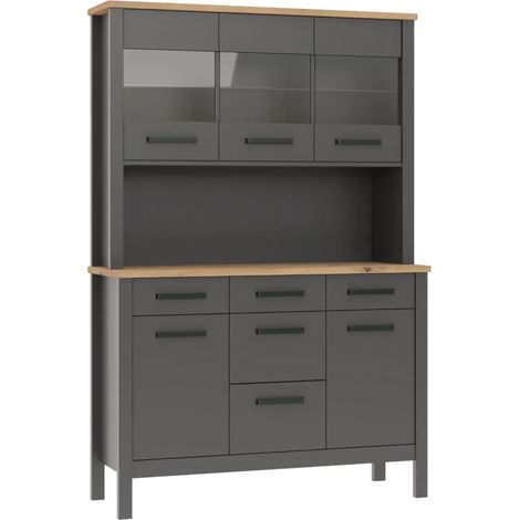 Credenza Vetrina con Ante Cassetti Ripiani in Legno Bianco Antracite (1/5)