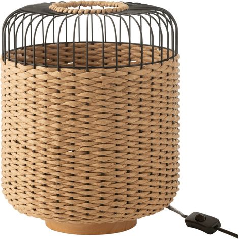 Lampe métal naturel tressé ambiance chaleureuse pour salon - Naturel tressé et métal noir (1/3)