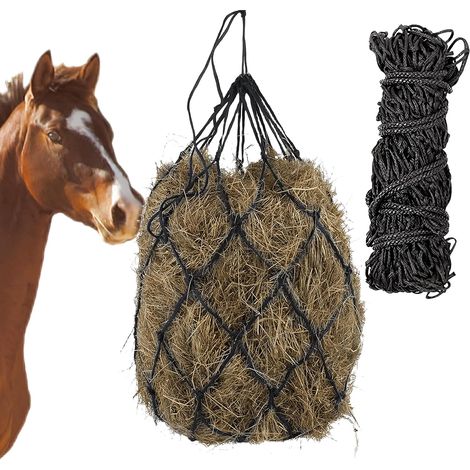Filet à Foin pour Chevaux:  2 Pièces Filet de Nourriture avec Boucles, Filet à Foin pour Chevaux 90 x 60 cm, Maillage 5 x 5 cm, Sac à foin de Qualité Supérieure, Noir (1/5)