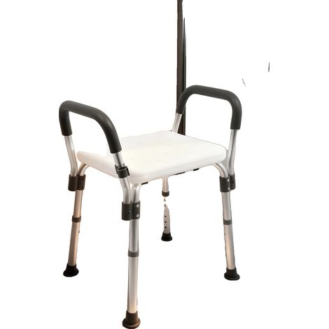 Silla de ducha, altura regulable, montaje sin herramientas, blanca. (1/5)