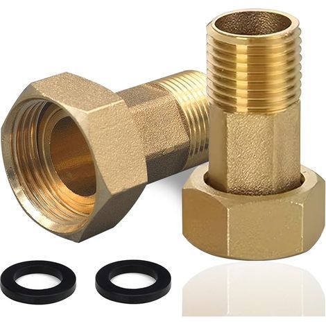 Lot de 2 raccords pour compteur d'eau en laiton, filetage extérieur 3/4" x 1" IG en laiton avec six pans, diamètre extérieur 25 mm et filetage intérieur de 32 mm (1/5)