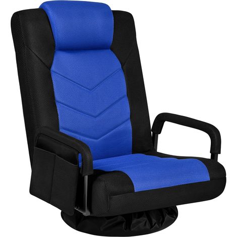 Yaheetech – Chaise gaming au sol pliable à 6 positions – Dossier réglable – Accoudoirs rembourrés – Rotation 360° – Support lombaire – Noir/Bleu (1/5)