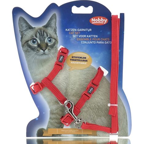 Nobby – Ensemble harnais et laisse pour chat – Rouge à motif, nylon (1/2)